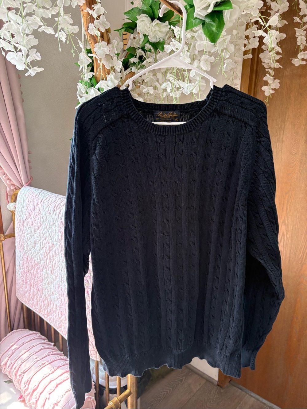 Brooks Brothers Navy Cable Knit Crewneck Sweater